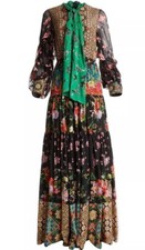 Alice & Olivia Clementine Silk Floral Printed Tiered Dress Maxi Size 4 NWOT