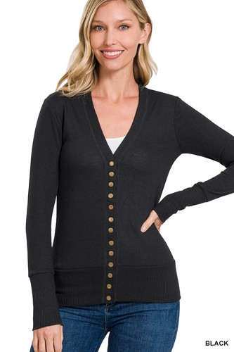 Women Snap Button Front V-Neck Soft Stretch Rayon Blend Fabric Sweater Cardigan - Picture 10 of 64