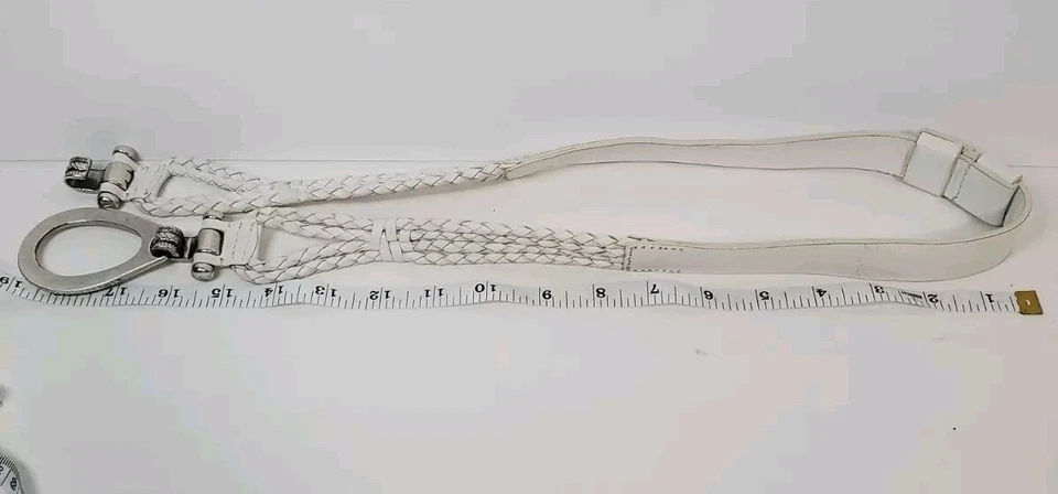 Белый плетеный кожаный ремень серебристого тона с гравировкой крюк пряжка 34 дюйма длина 1 дюйм ширина - Изображение 4 из 4