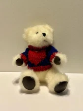 Hugfun Teddy Bear 2000 – White Plush – Red Blue Sweater – Vintage Stuffed Animal