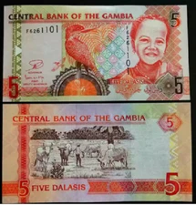 Gambia 5 Dalasis ND 2006-2014 P 25 UNC New Banknote