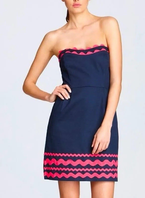 Vineyard Vines Ric Rac Strapless Dress Womens 4 Sweatheart Neck Cocktail  Navy
