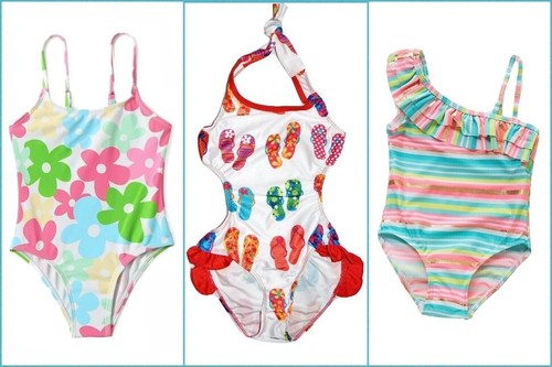 NEW GIRLS 3-4 COLORFUL FUN PLAYFUL PRINT ONE-PIECE or MONOKINI SWIMSUIT