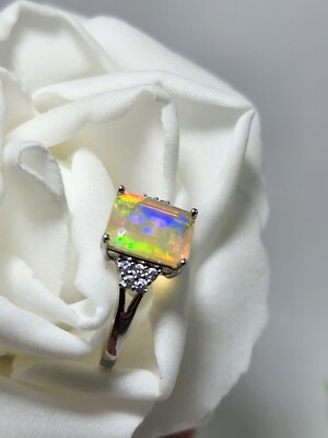 Natural Opal Ring - Sterling Silver 925 - Size 9 -Fine Jewelry