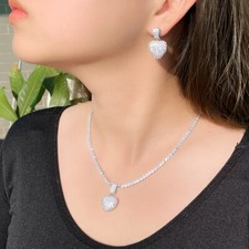 Shining Heart Necklace Earrings Wedding Silver Plated Cubic Zirconia Jewelry Set
