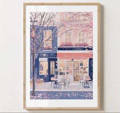 Coffee poster, Cherry Blossom Art, Kitchen Wall Art, Pink Wall Art, Spring Wall