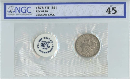1878 7TF REV OF 78 Morgan Dollar GSA SOFT PACK S$1 NGC XF45