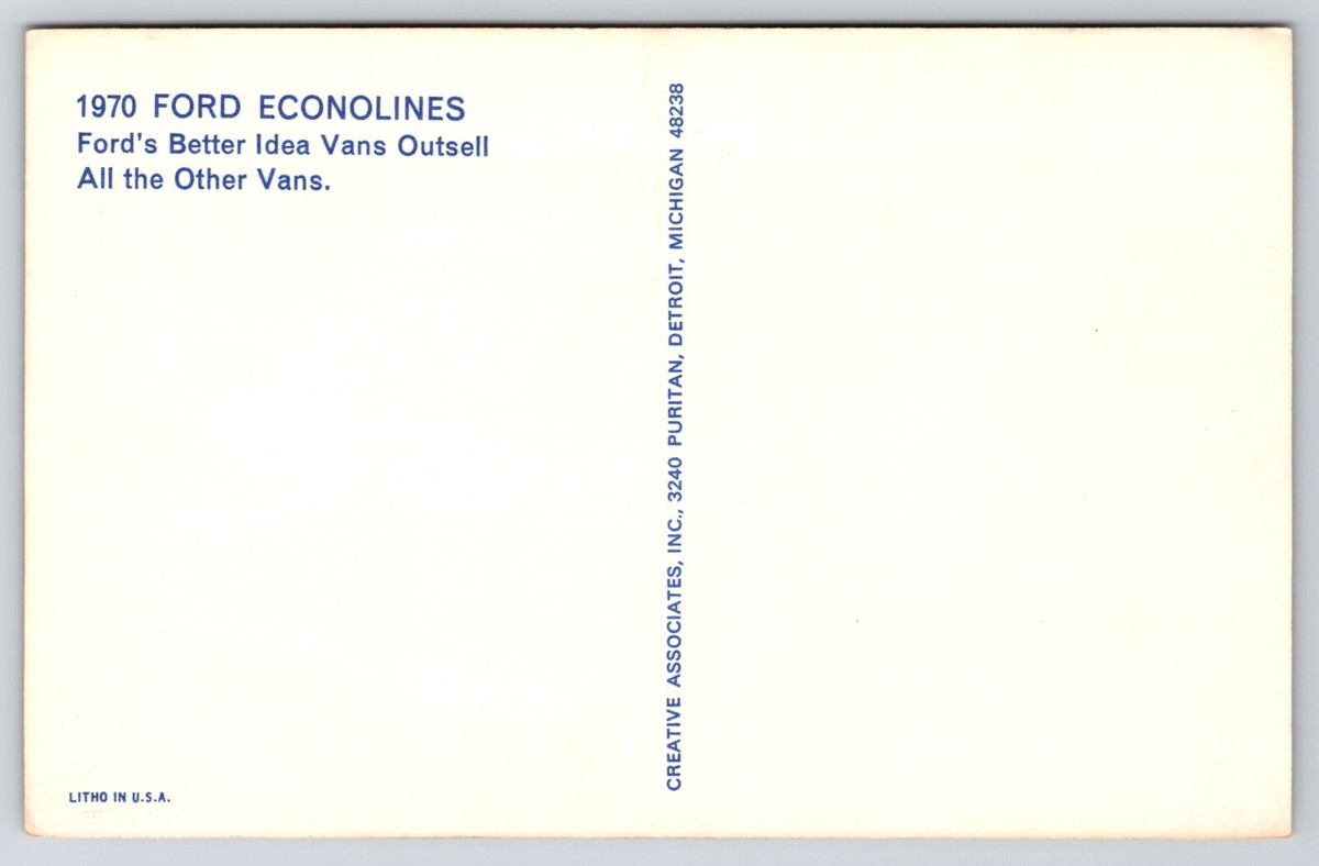 1970 Ford Econoline Van Blue Automobile Ad Postcard UNP