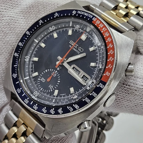 Vintage Seiko 6139-6005 Blue Pogue Pepsi Bezel Chronograph 17 Jewel