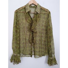 Vintage Louis Feraud Ruffle Front Cuff Snap Closure Blouse Size 8