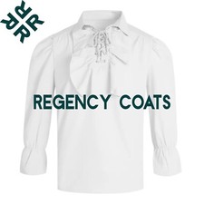 New Men's Gothic Steampunk Pirate Shirt, White Cotton Ruffled Long Sleeves Shirt