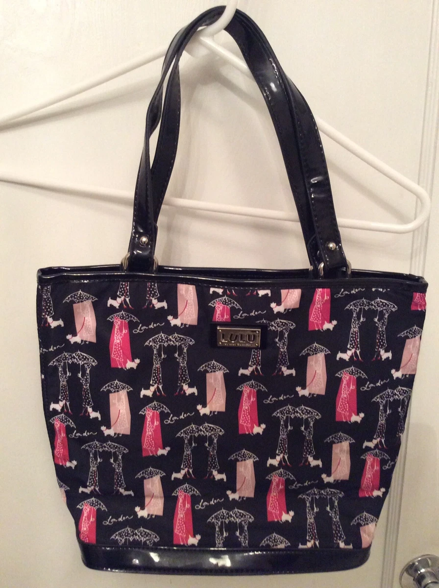 Lulu Guinness London Scottie Dog Umbrella Handbag Purse Bag Tote Black