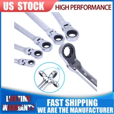 6 Pcs Double Box End Ratcheting Wrench Flex-Head Extra Long Spanner Kits Metric