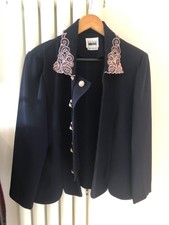 Leslie Fay Vintage Navy Blue Jacket With Pink Floral Collar Uk 14