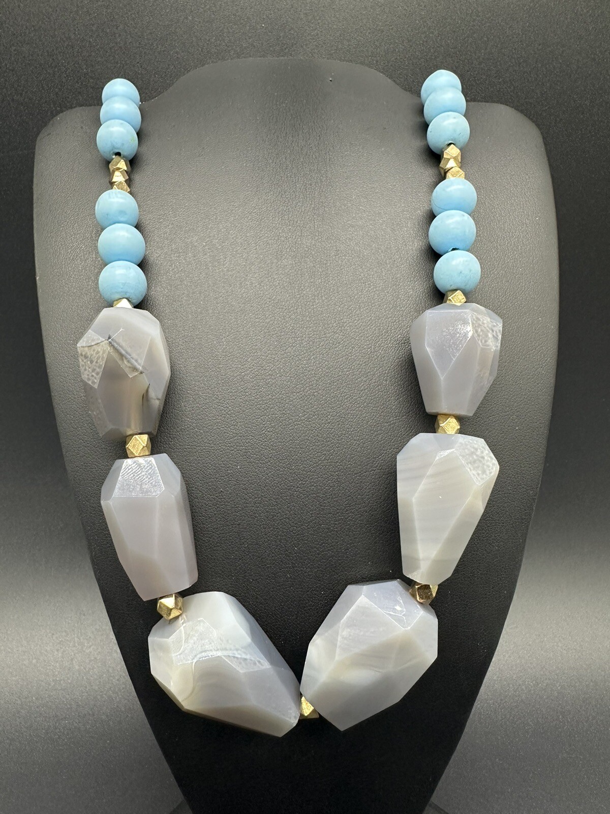 multi colored stone statement necklace vintage 28” - image 2