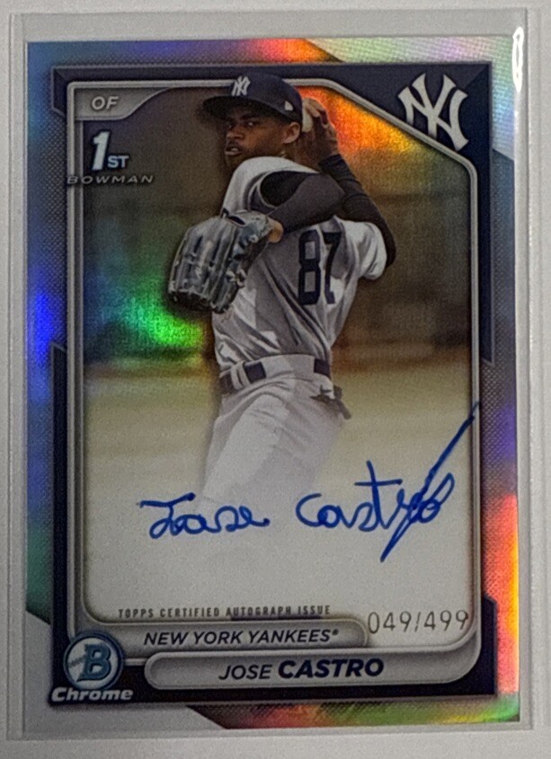 Jose Castro 2024 Bowman Chrome Refractor Auto #d 49/499 CPA-JCO 1st Bowman Rc