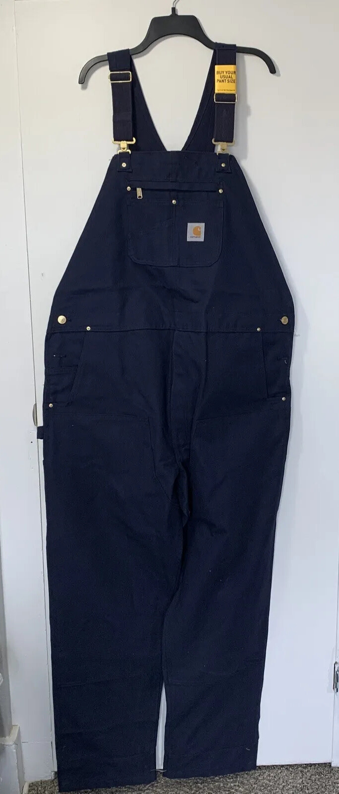 Carhartt Overalls Mens 46x36 Double Front Duck Unlined Bib Dark Blue