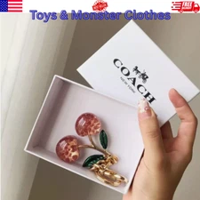 Cute Coach Cherry Bag Charm Keychain Glitter Resin and Metal Brass/Red Apple GIF