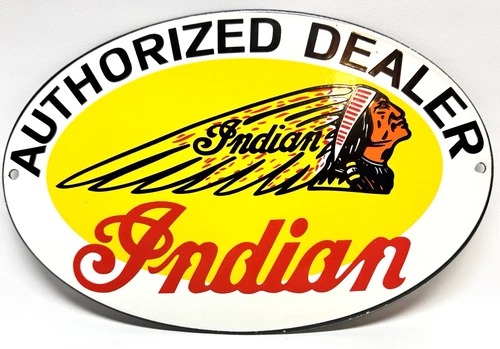 Indian Motorcycles - Vintage Porcelain Sign - Authorized Dealer Service Station