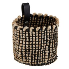 Jute Organizer Woven Storage Basket for Home D cor, Small 4" x 4", Black/Natural
