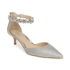Jewel Badgley Mischka Robles Kitten Heel Evening Pumps Silver Glitter