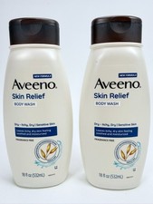 Lot 2 Aveeno Skin Relief Oat Body Wash, Fragrance Free Sensitive Skin, 18oz a