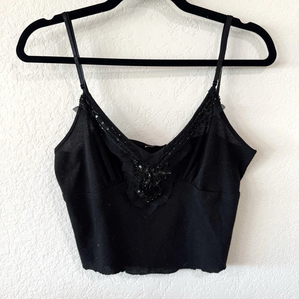 De Colección Moda Salida Mujer Top M Negro Cuentas Babydoll Cami Tanque Y2k Whimsigoth Foto 2 de 4