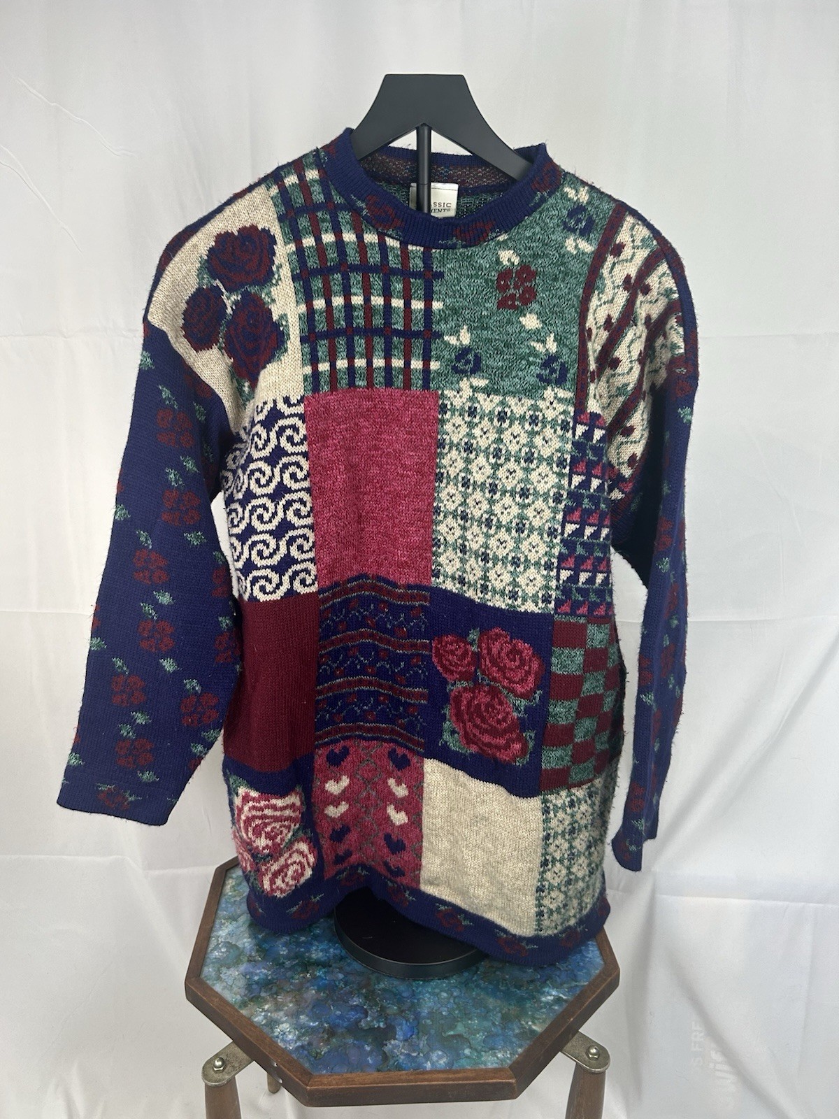 90’s Classic Elements Multicolor Patchwork Sweate… - image 1