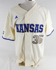 2025 Kansas Jayhawks #35 Game Used White Jersey Gold Baseball 50 656