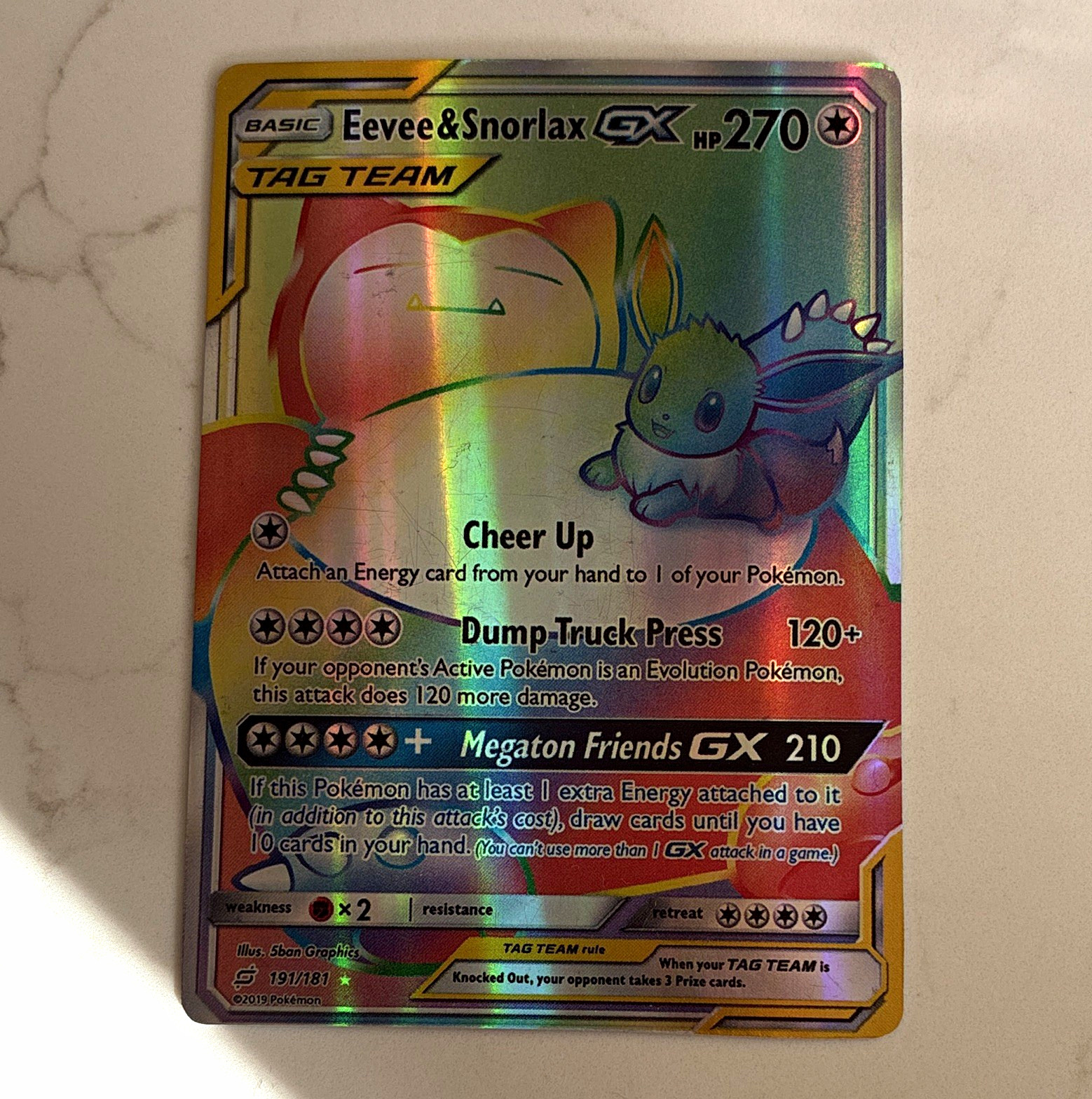 Pokemon Eevee & Snorlax GX TAG TEAM 191/181 Team Up Full Art Holo Secret Rare