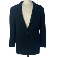 Vintage Lands End Black Blazer Jacket Petite 12 Wool Cashmere Made In USA