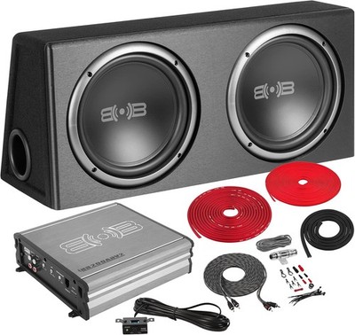 BPKG210v2 1000W Dual 10'' Car Subwoofer with Ported Enclosure, Monoblock Amplifie