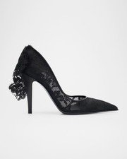ALEXANDER MCQUEEN Leather-Trimmed Draped Lace Pumps heels size 40 NEW