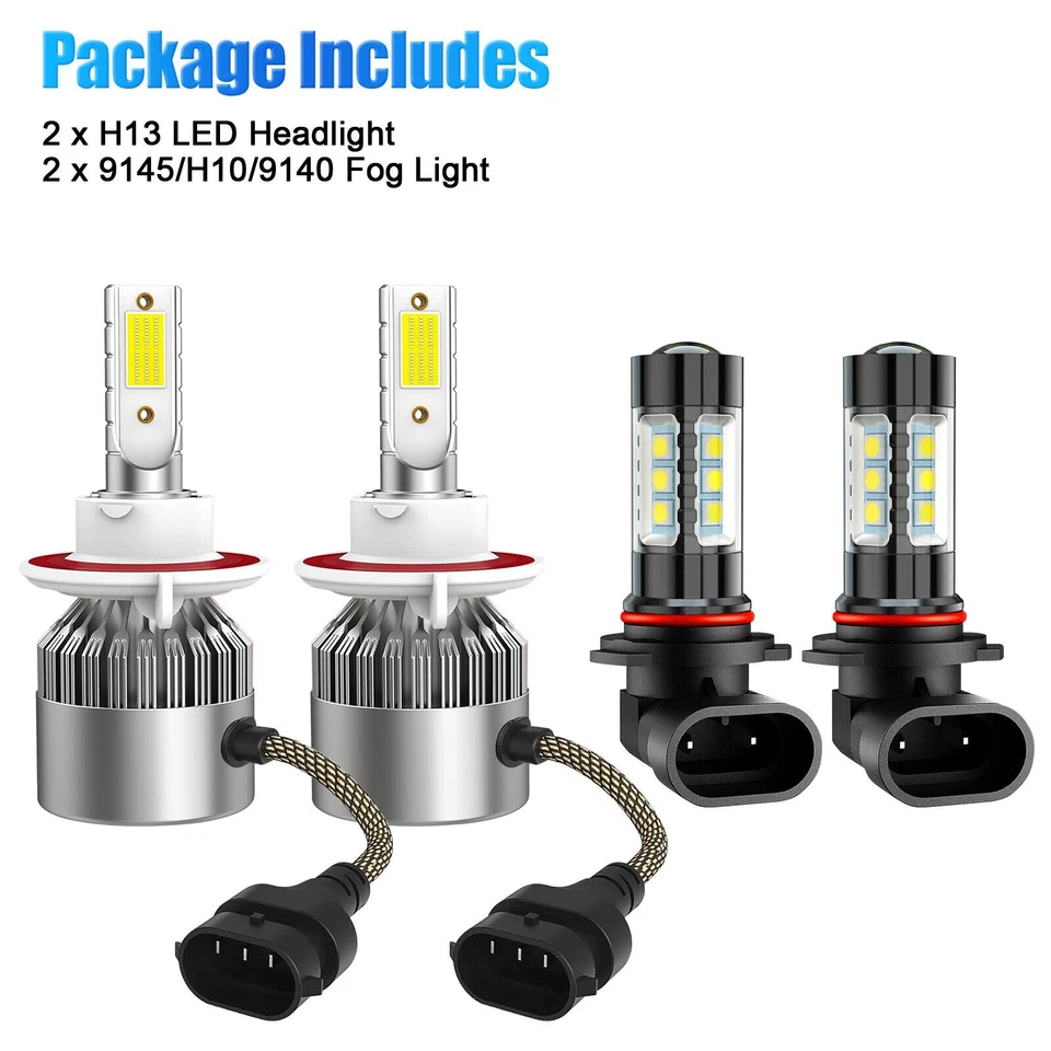 For 2004-2014 Ford F-150 8000K LED Headlight Hi/Lo + Fog Light 4x Bulbs Combo - Image 2 of 4