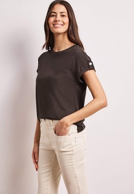 Street One - T-Shirt mit Rundhals und Knopfdetails - Farbe: espresso brown