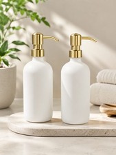 Glass Soap Bottle Pack Of 2 16.9 Oz White gold cap