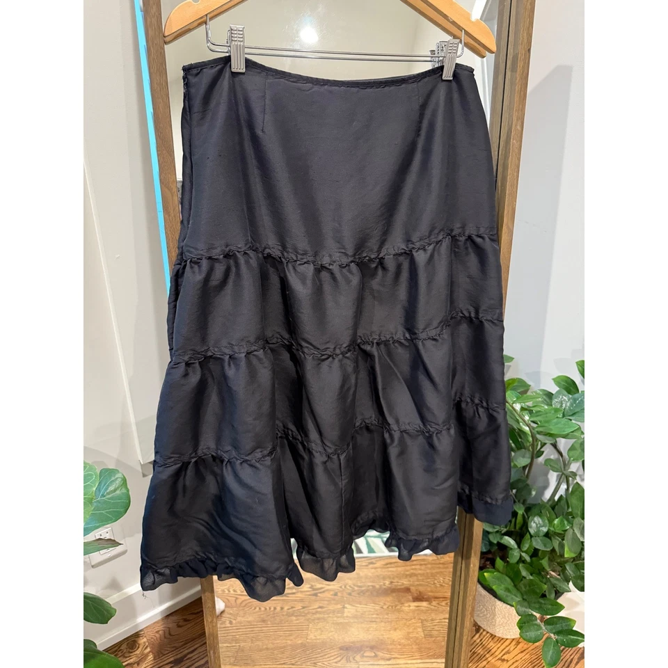 Falda Boho Vintage Años 90 Western Silk Carole Negra Bordada en Niveles Paisley 12 Foto 2 de 4