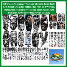 Over 200 Unique Designs: Halloween Temporary Tattoos - 82 Sheet Collection