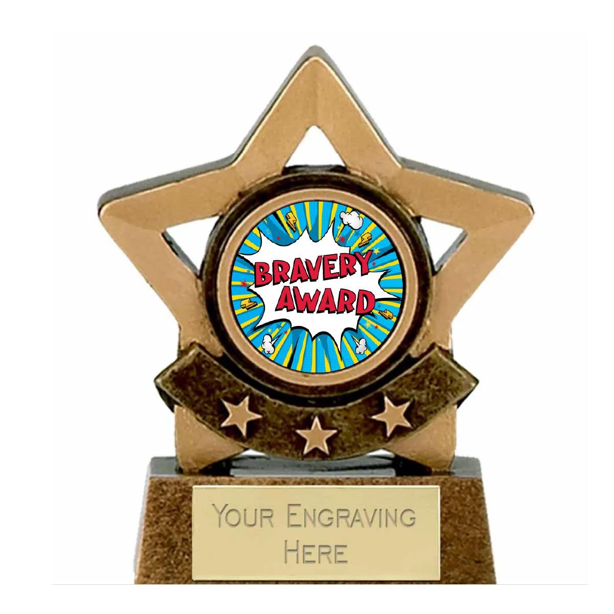 Mini Gold Star Bravery Award Trophy 8cm FREE engraving