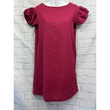 Boohoo Shift Dress Size 10 Pink Raspberry Cap Sleeve Frilly Lightweight Summer