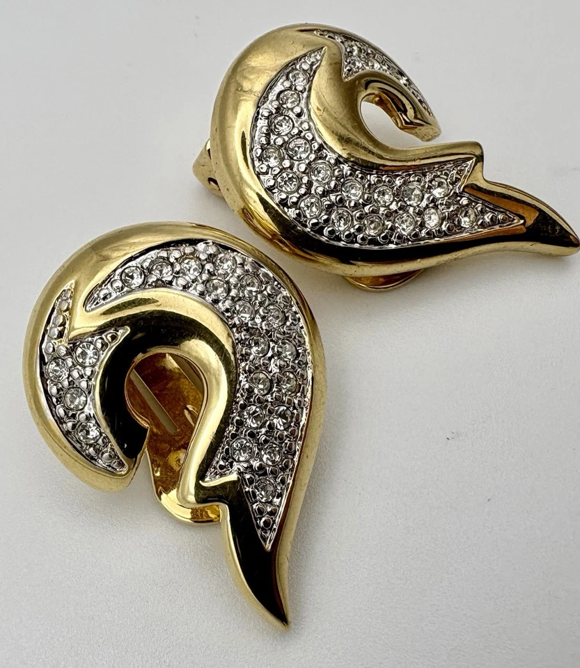 Pierre Lang Ohrringe, schöne PL - Ohr-Clips Vintage , vergoldet mit Stein BO61 - Bild 2 von 3