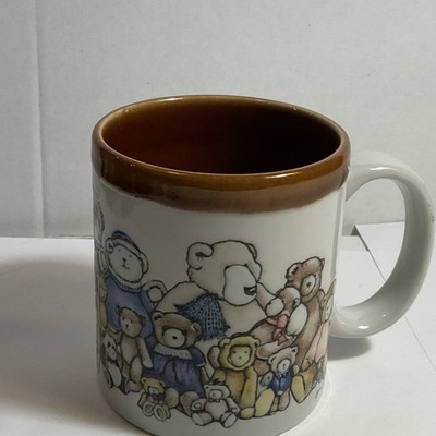 Otagiri Heartprint Teddy Bear Ceramic Coffee Mug Brown Rim Painted Decorated