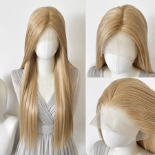 Synthetic Hair Free Part Long Straight Honey blonde Frontal Lace Wigs