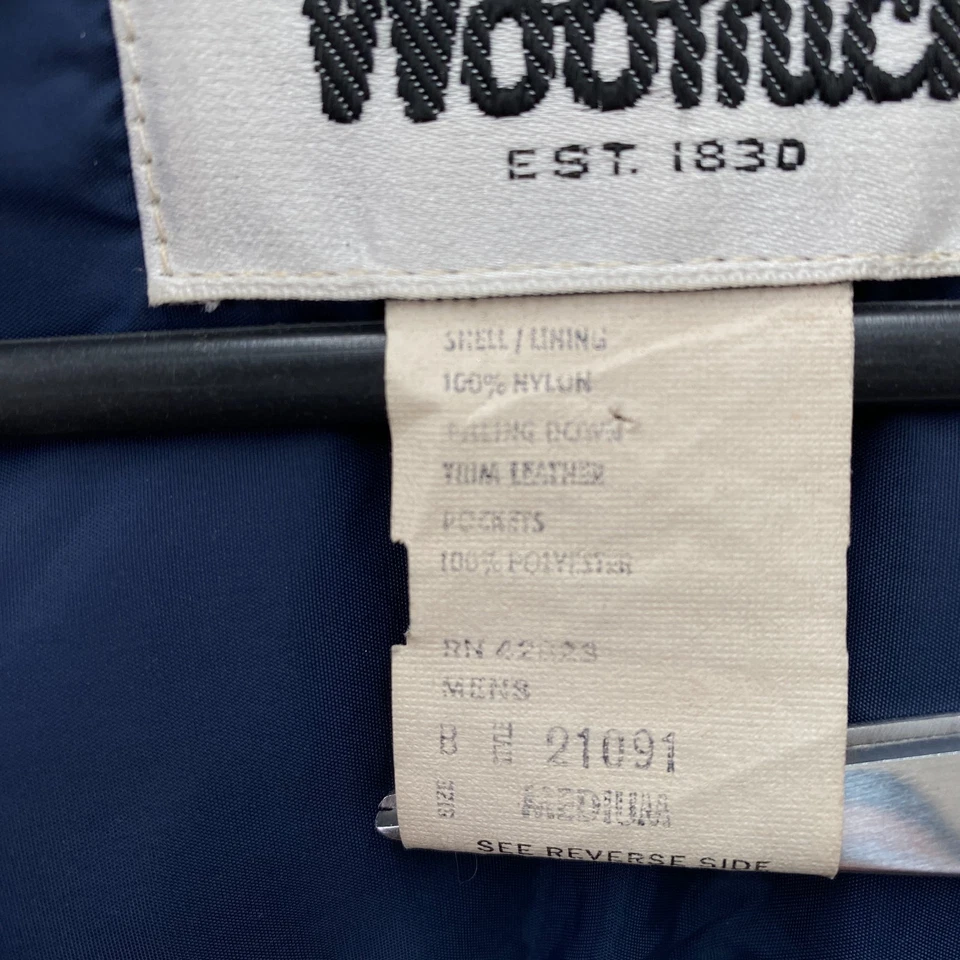 Vintage Woolrich Mens Medium Leather Yoke Down Puffer Jacket Blue Pearl Snap - Image 3 of 4