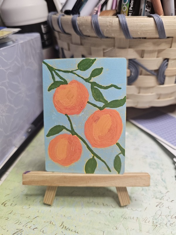 Aceo original painting Oranges Fruit Food Whimsical by lemonflowersunshine