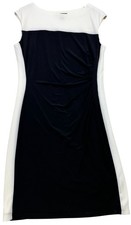 Lauren Ralph Lauren Womens Ruched Office Dress Size 14 Black Ivory Colorblock