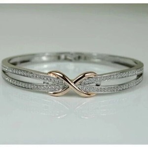 Authentic 3Ct Round Cut Lab Created Diamond Infinity Bangle Bracelet TwoTone Gold Plated7'