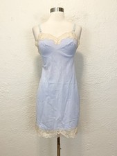 Vintage Slip Dress Fairy Coquette Pastel Periwinkle Blue Lace Trim XS