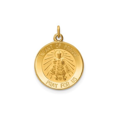 14k Gelbgold Kind von Prag Medaille Anhänger katholisch religiös Halskette Glaube