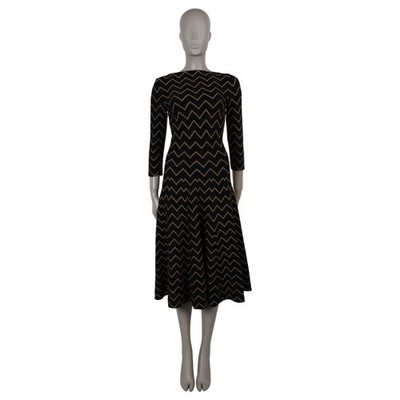 72436 auth ALAIA black & gold 2019 NAZARE CHEVRON KNIT MIDI Dress 36 XS